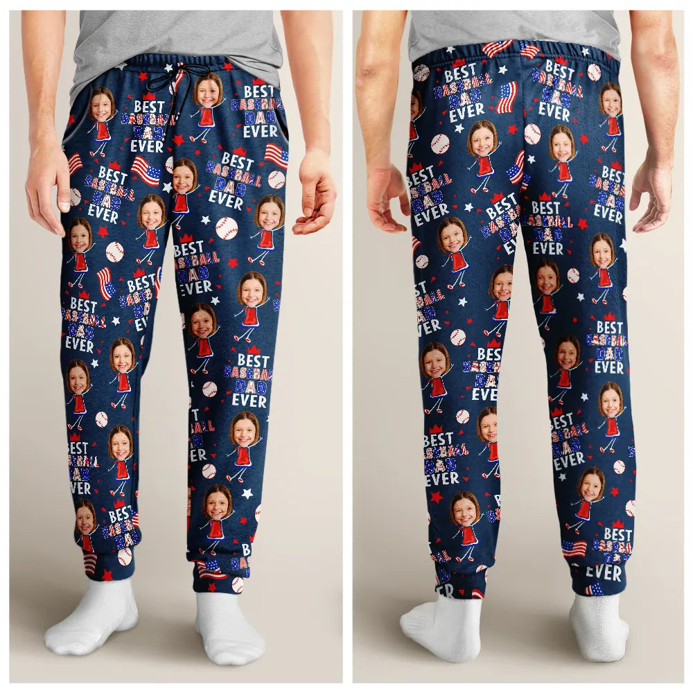 Gift For Father,Gift For Grandpa,Gift For Mother,Gift For Grandma,Happy,Baseball,Photo,Icon - Custom Photo Stars & Stripes Best Baseball Mom Dad Ever - Personalized Pajama Pants