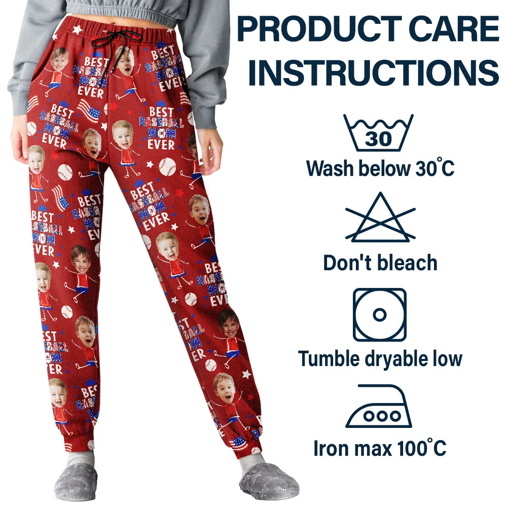 Gift For Father,Gift For Grandpa,Gift For Mother,Gift For Grandma,Happy,Baseball,Photo,Icon - Custom Photo Stars & Stripes Best Baseball Mom Dad Ever - Personalized Pajama Pants