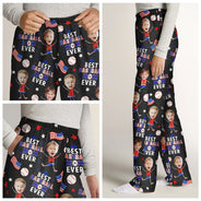 Gift For Father,Gift For Grandpa,Gift For Mother,Gift For Grandma,Happy,Baseball,Photo,Icon - Custom Photo Stars & Stripes Best Baseball Mom Dad Ever - Personalized Pajama Pants