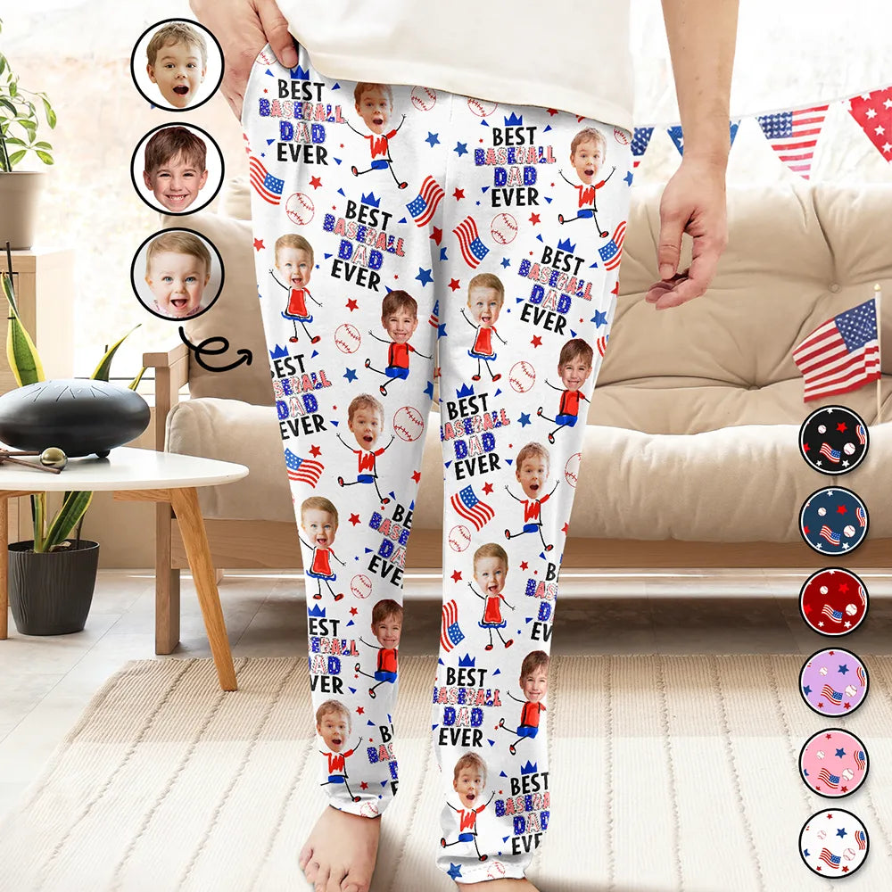 Gift For Father,Gift For Grandpa,Gift For Mother,Gift For Grandma,Happy,Baseball,Photo,Icon - Custom Photo Stars & Stripes Best Baseball Mom Dad Ever - Personalized Pajama Pants