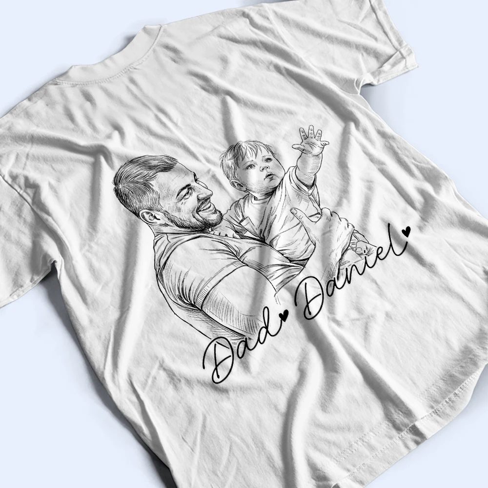New Dad,New Mom,New baby,Non-Eng,Photo - Pencil Sketch,Adorable - Custom Photo Pencil Sketch Our First Father's Day Together - Personalized T Shirt