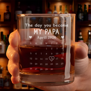 Gift For Grandpa,Gift For Father,New Dad,Non-Eng,Calendar,Icon,Proud - Calendar The Day You Became My Daddy Mommy - Personalized Engraved Whiskey Glass