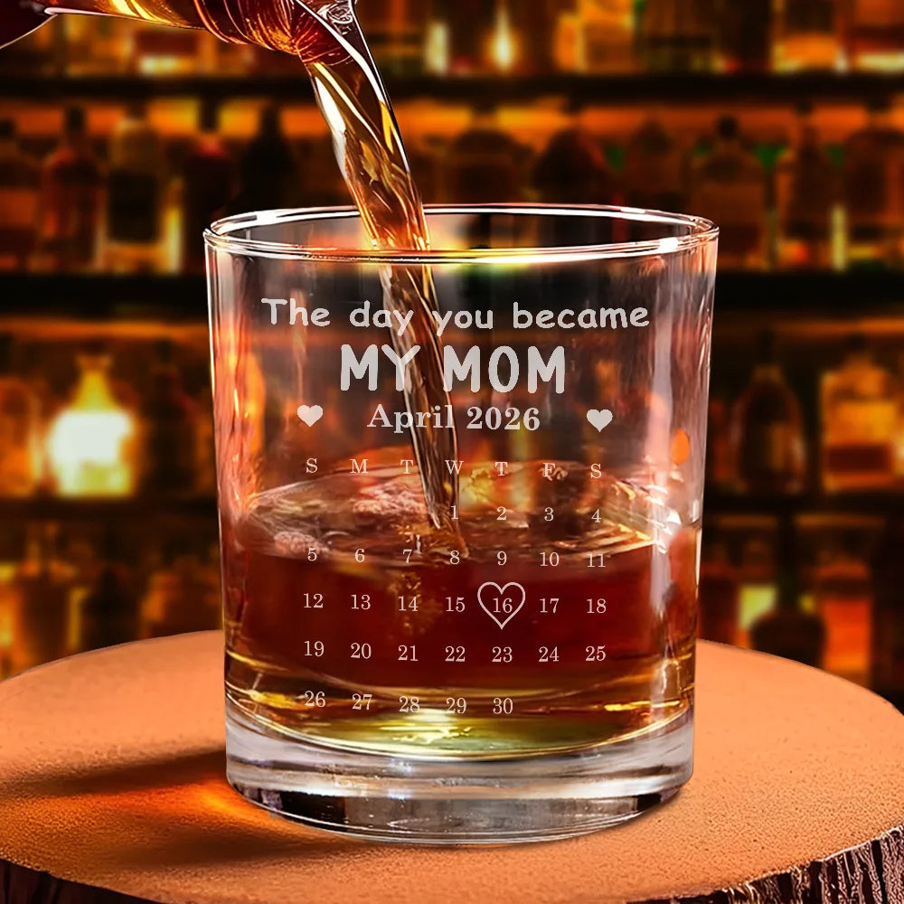 Gift For Grandpa,Gift For Father,New Dad,Non-Eng,Calendar,Icon,Proud - Calendar The Day You Became My Daddy Mommy - Personalized Engraved Whiskey Glass