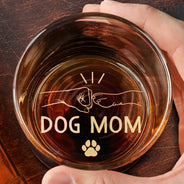 Pet Lovers,Pet Mom,Pet Dad,Dog Lovers,Dog Mom,Dog Dad,Cat Lovers,Cat Mom,Cat Dad,Non-Eng,Photo - Pencil Sketch (Dark BG),Adorable - Custom Photo White Pencil Sketch Art Pet Dad Pet Mom - Personalized Engraved Whiskey Glass