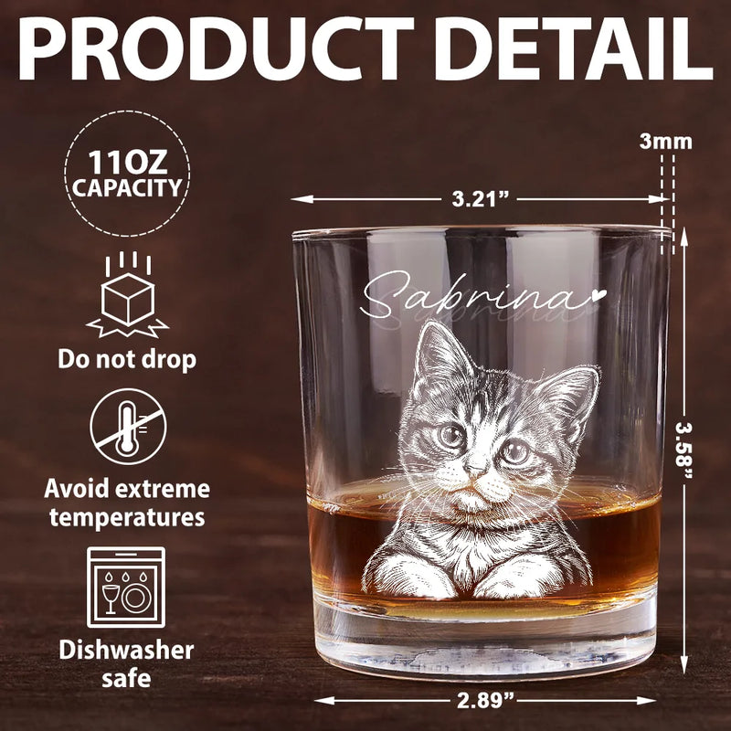 Pet Lovers,Pet Mom,Pet Dad,Dog Lovers,Dog Mom,Dog Dad,Cat Lovers,Cat Mom,Cat Dad,Non-Eng,Photo - Pencil Sketch (Dark BG),Adorable - Custom Photo White Pencil Sketch Art Pet Dad Pet Mom - Personalized Engraved Whiskey Glass