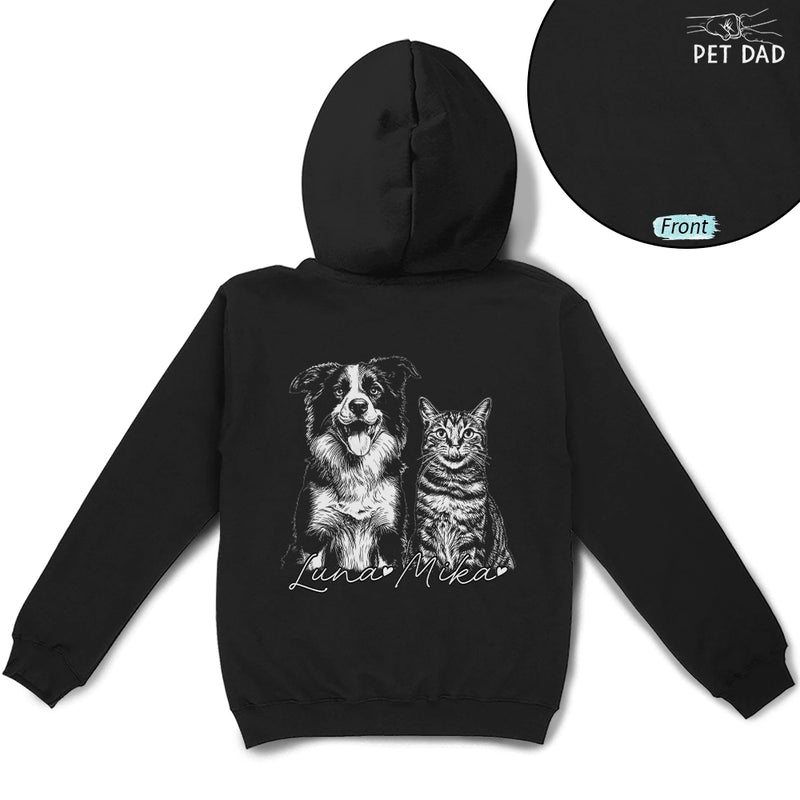 Pet Lovers,Pet Mom,Pet Dad,Cat Lovers,Cat Mom,Cat Dad,Dog Lovers,Dog Mom,Dog Dad,Non-Eng,Photo - Pencil Sketch (Dark BG),Adorable - Custom Photo White Pencil Sketch Art Dog Dad Dog Mom Hand Punch - Personalized T Shirt