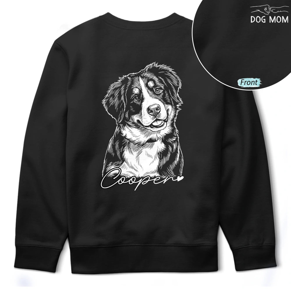 Pet Lovers,Pet Mom,Pet Dad,Cat Lovers,Cat Mom,Cat Dad,Dog Lovers,Dog Mom,Dog Dad,Non-Eng,Photo - Pencil Sketch (Dark BG),Adorable - Custom Photo White Pencil Sketch Art Dog Dad Dog Mom Hand Punch - Personalized T Shirt
