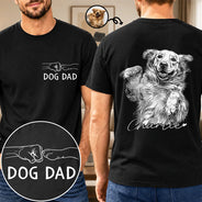 Pet Lovers,Pet Mom,Pet Dad,Cat Lovers,Cat Mom,Cat Dad,Dog Lovers,Dog Mom,Dog Dad,Non-Eng,Photo - Pencil Sketch (Dark BG),Adorable - Custom Photo White Pencil Sketch Art Dog Dad Dog Mom Hand Punch - Personalized T Shirt