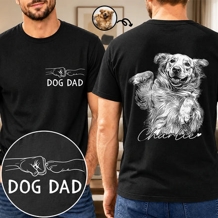 Custom Photo White Pencil Sketch Art Dog Dad Dog Mom Hand Punch - Personalized T Shirt