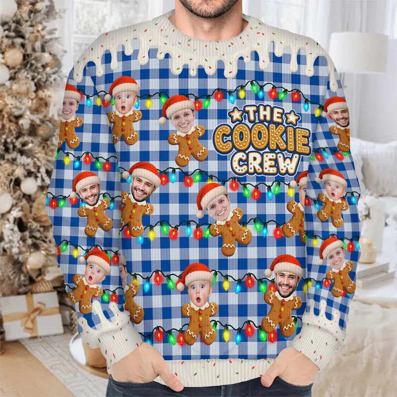 Christmas,Custom Photo,Family,Cut-Face Photo,Happy - Custom Photo The Cookie Crew Family - Personalized Unisex Ugly Sweater