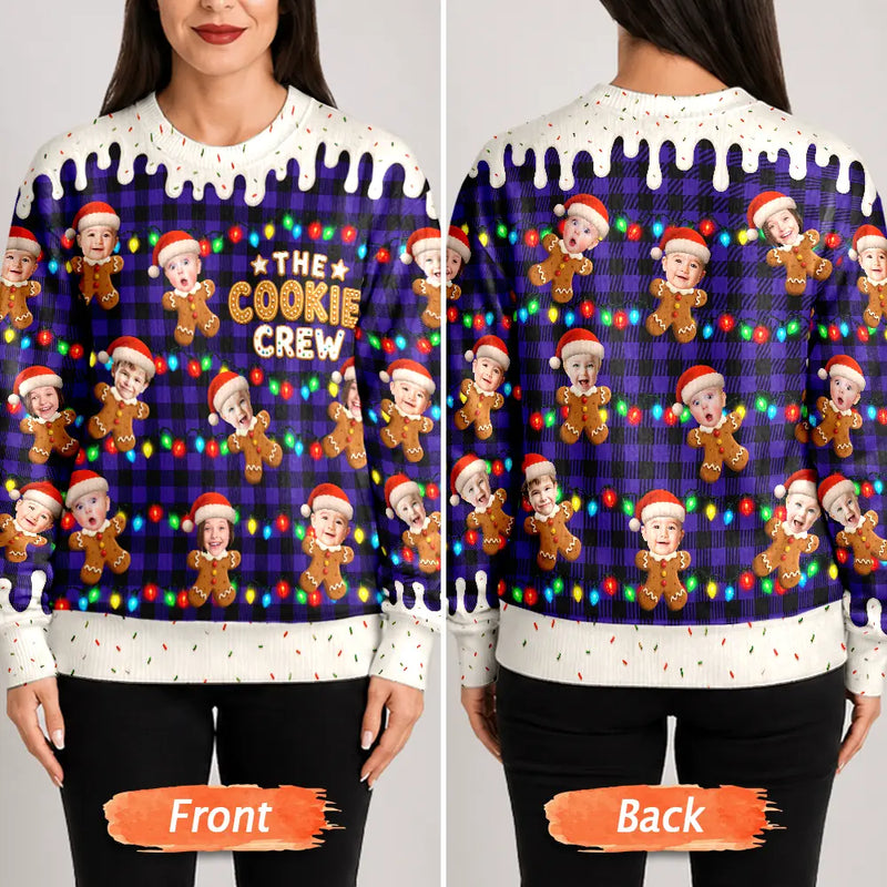 Christmas,Custom Photo,Family,Cut-Face Photo,Happy - Custom Photo The Cookie Crew Family - Personalized Unisex Ugly Sweater