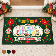 Christmas,Custom Text,Family,Happy - Regalo De Navidad Para Familia Latina - Personalized Feliz Navidad Doormat