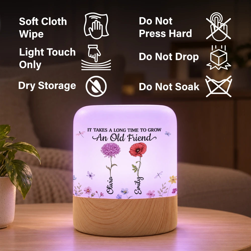 Afro Besties,Gift For Bestie,Icon,Sentimental - Birthday Gift For Best Friend - Personalized Birth Flower Takes Time To Grow An Old Friend Touch Night Light