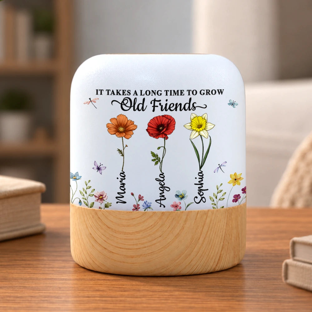 Afro Besties,Gift For Bestie,Icon,Sentimental - Birthday Gift For Best Friend - Personalized Birth Flower Takes Time To Grow An Old Friend Touch Night Light