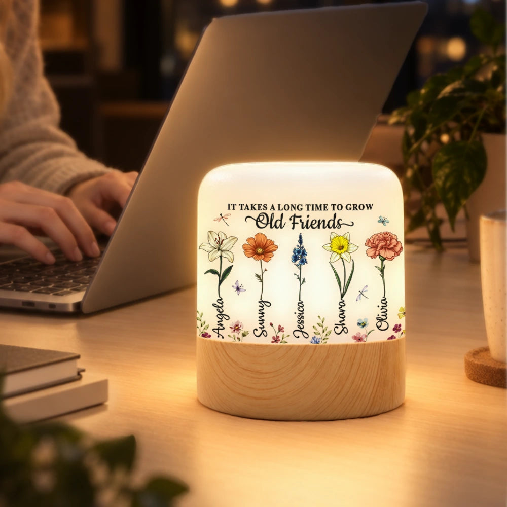 Afro Besties,Gift For Bestie,Icon,Sentimental - Birthday Gift For Best Friend - Personalized Birth Flower Takes Time To Grow An Old Friend Touch Night Light