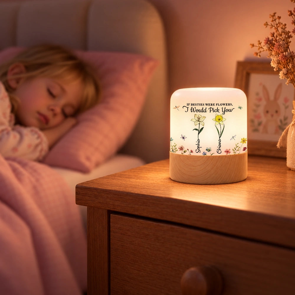 Afro Besties,Gift For Bestie,Icon,Sentimental - Birthday Gift For Best Friend - Personalized Birth Flower Takes Time To Grow An Old Friend Touch Night Light