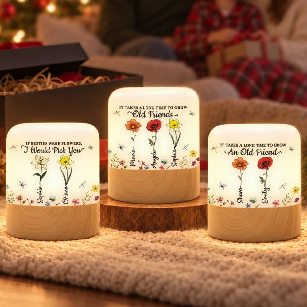 Afro Besties,Gift For Bestie,Icon,Sentimental - Birthday Gift For Best Friend - Personalized Birth Flower Takes Time To Grow An Old Friend Touch Night Light