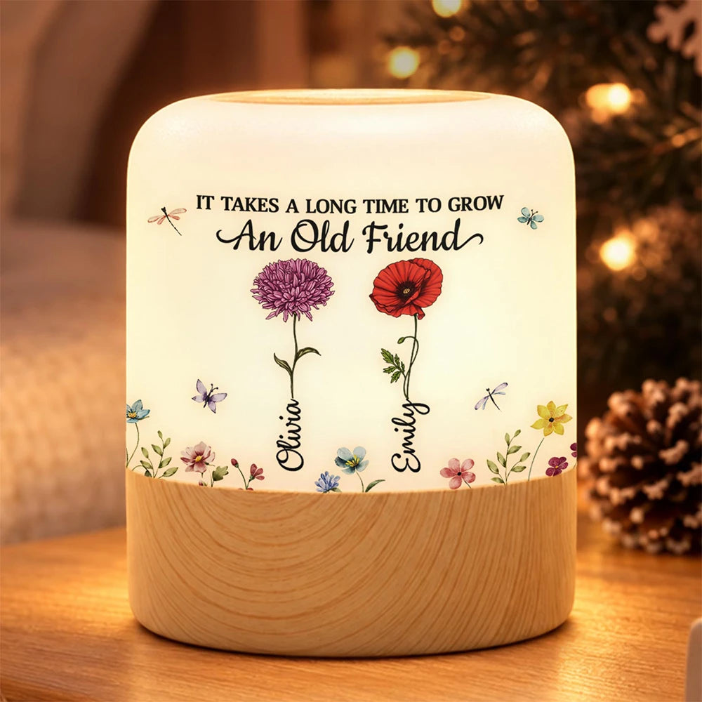 Afro Besties,Gift For Bestie,Icon,Sentimental - Birthday Gift For Best Friend - Personalized Birth Flower Takes Time To Grow An Old Friend Touch Night Light