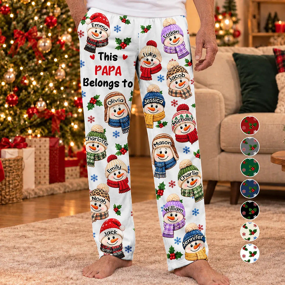 Christmas,Gift For Grandpa,Gifts For Him,Happy,Icon - Christmas Gift For Grandpa Papa - Personalized Grandkids Snowman Pajama Pants