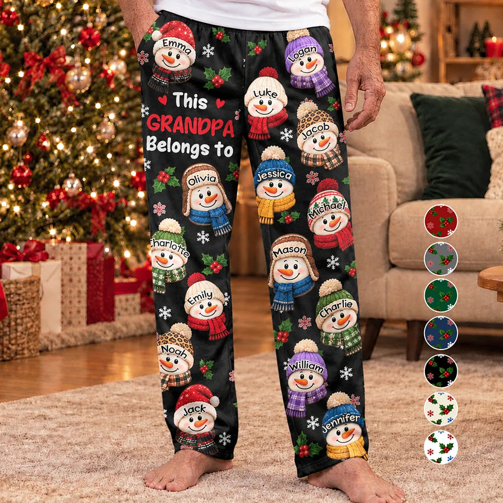 Christmas,Gift For Grandpa,Gifts For Him,Happy,Icon - Christmas Gift For Grandpa Papa - Personalized Grandkids Snowman Pajama Pants