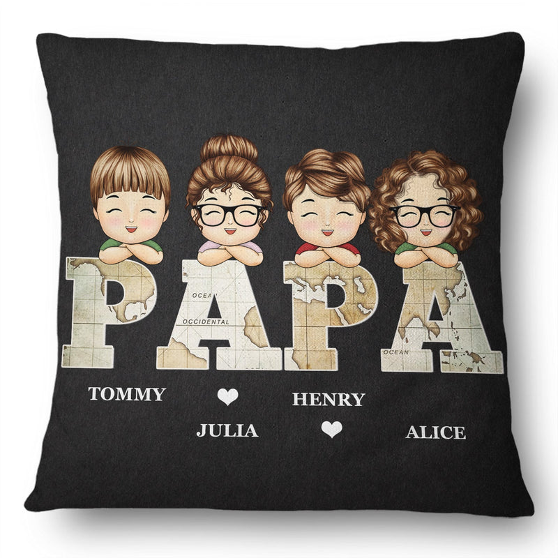 Vintage Map Papa Title - Birthday, Loving Gift For Dad, Father, Papa, Grandpa, Grandfather - Personalized Custom Pillow