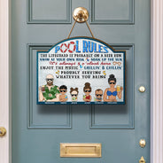 Pool Rules Swim At Your Own Risk Grilling Kids - Home Decor, Backyard Decor, Gift For Her, Him, Family, Couples - Personalized Custom Shaped Wood Sign