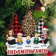 Leopard Checkered Pattern Christmas Tree Family - Xmas Gift For Parent, Grandparent, Sibling - Personalized Wooden Cutout Ornament