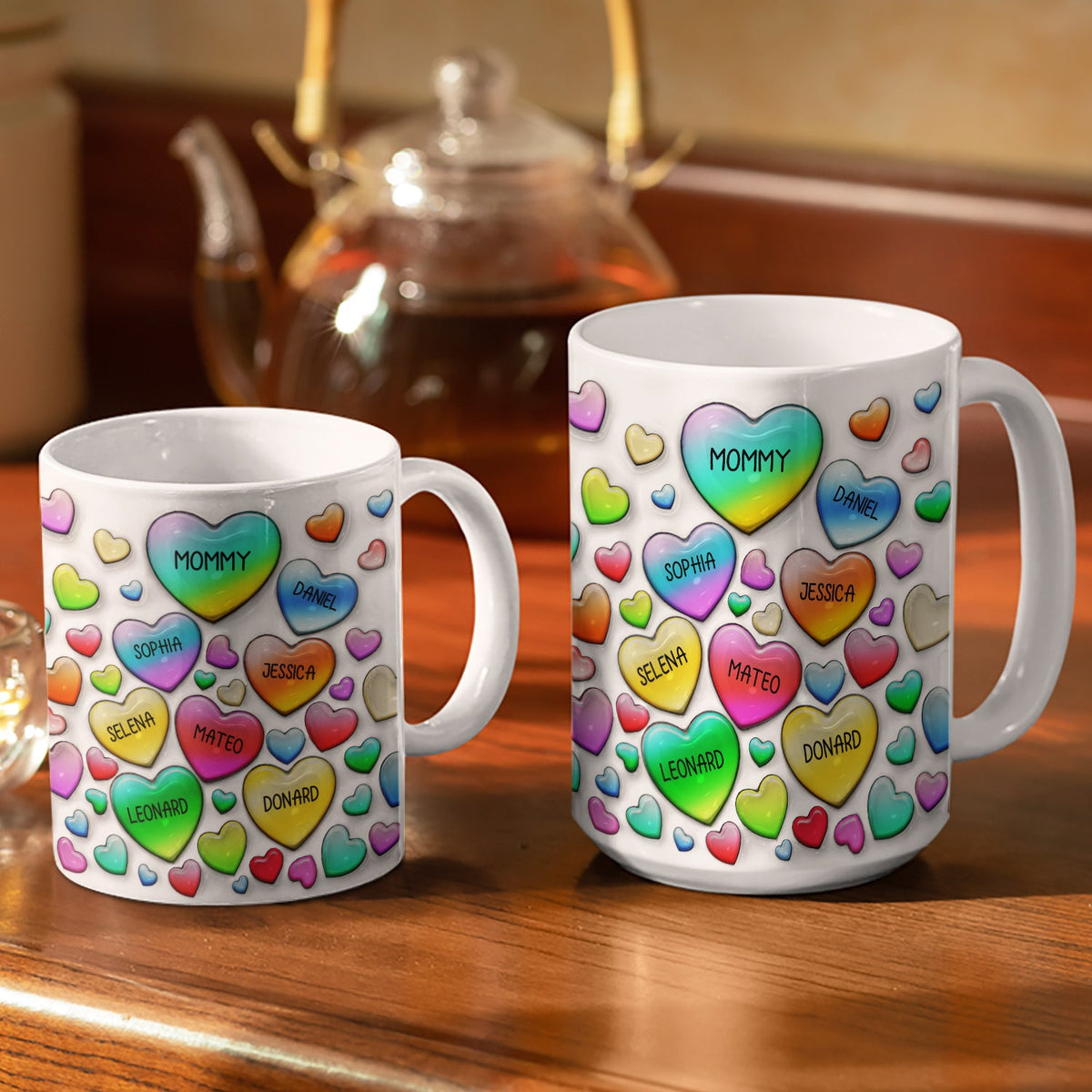 Grandma's Sweethearts Heart By Heart - Gift For Nana, Mom, Mama - 3D Inflated Effect Printed Mug, Personalized White Edge-to-Edge Mug