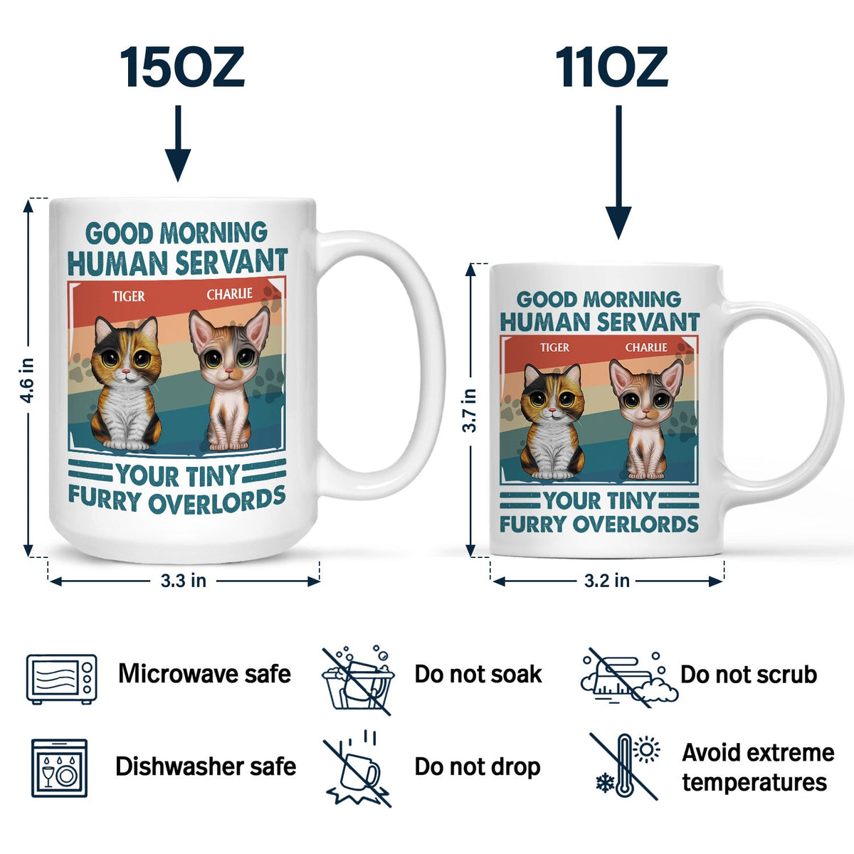 Your Tiny Furry Overlords - Gift For Cat Lovers, Cat Mom, Cat Dad - Personalized Mug