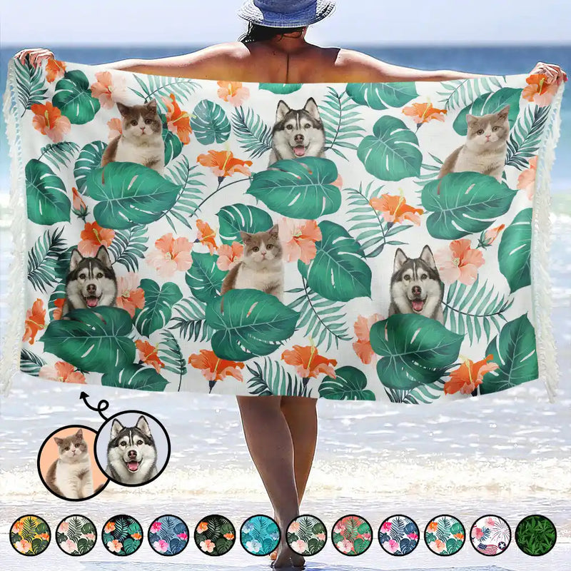 Custom Photo Funny Family Pet Face - Personalized Turkish Beach Towel