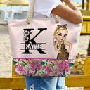 Monogram Floral Tropical Girl - Personalized Beach Bag