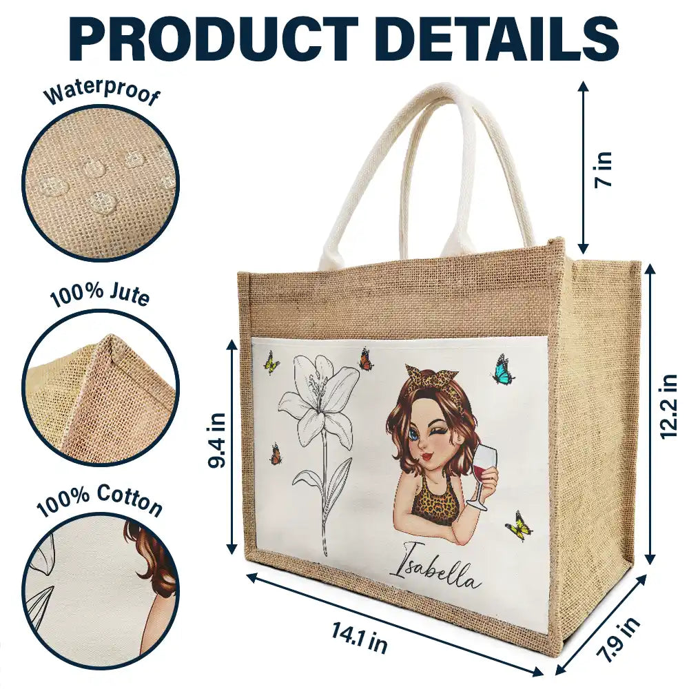 Line Wild Flower Cartoon Woman - Personalized Jute Tote Bag