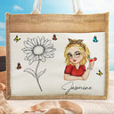 Line Wild Flower Cartoon Woman - Personalized Jute Tote Bag
