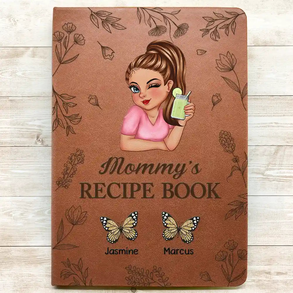 Grandma Mom Auntie Butterfly Recipe Cookbook - Personalized Leather Journal