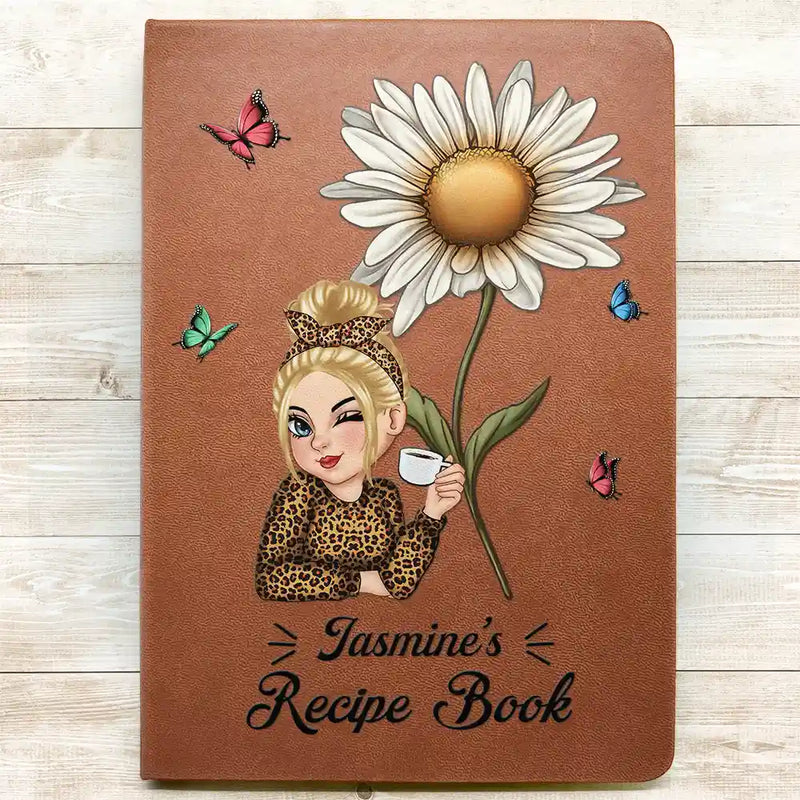 Birth Month Flowers Bloom Cooking Recipe Book - Personalized Leather Journal