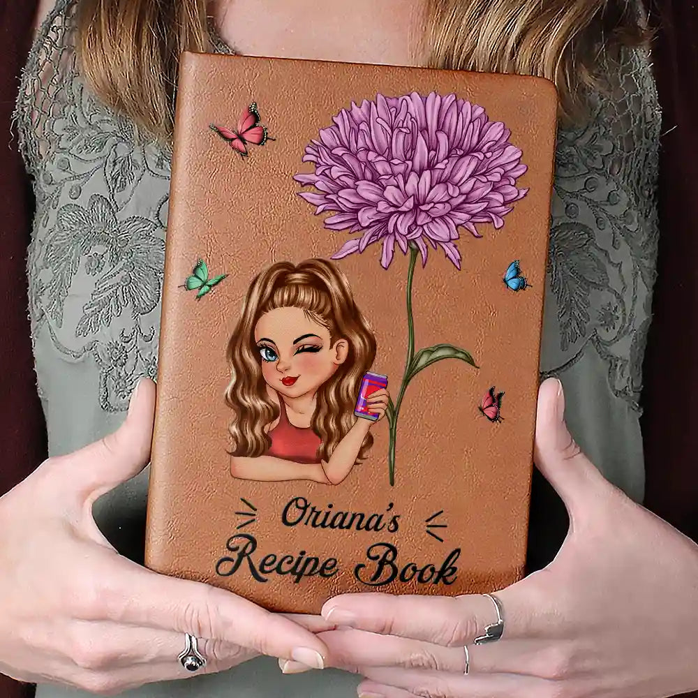 Birth Month Flowers Bloom Cooking Recipe Book - Personalized Leather Journal