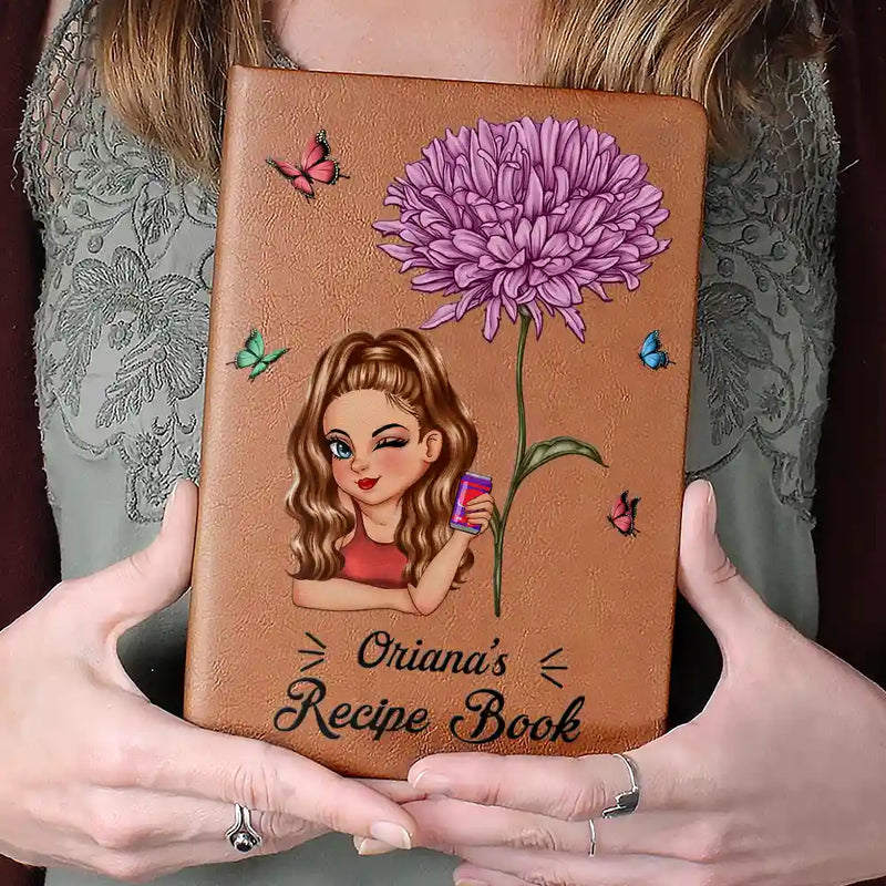 Birth Month Flowers Bloom Cooking Recipe Book - Personalized Leather Journal