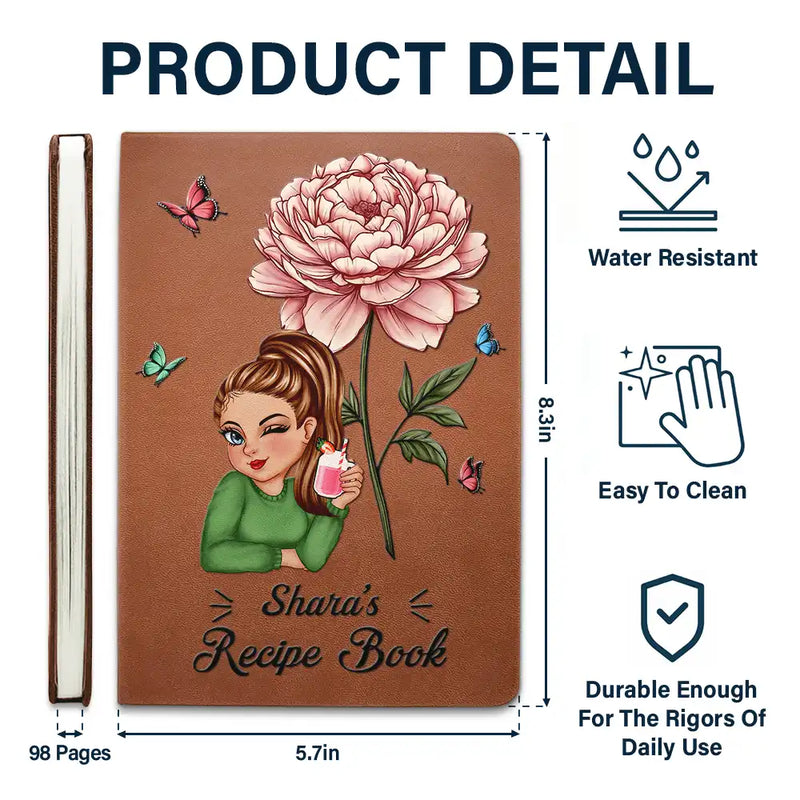 Birth Month Flowers Bloom Cooking Recipe Book - Personalized Leather Journal