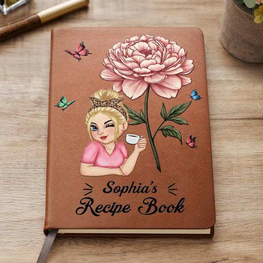 Birth Month Flowers Bloom Cooking Recipe Book - Personalized Leather Journal