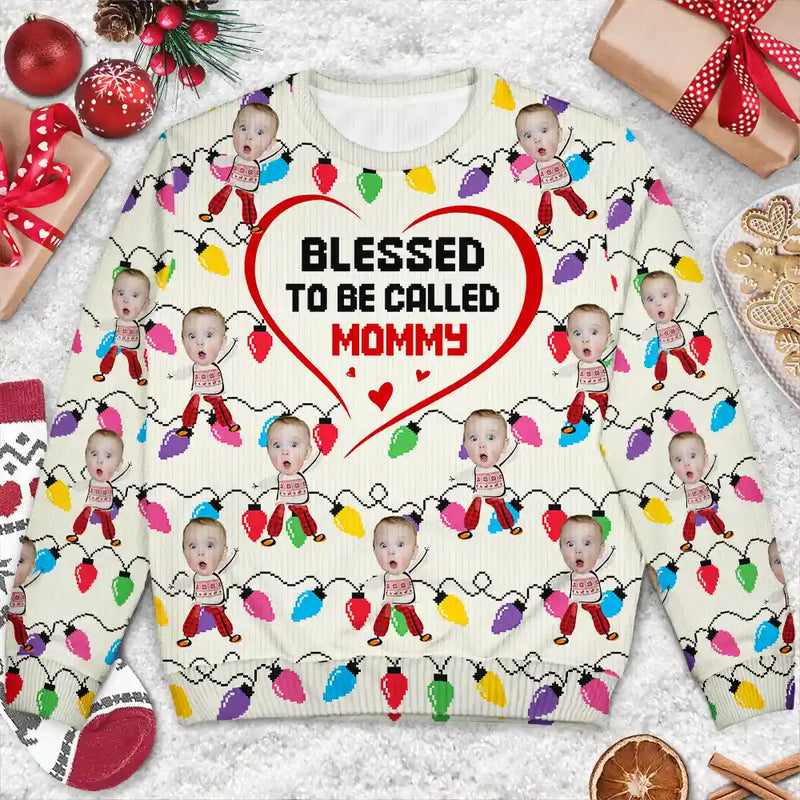 Custom Photo Blessed To Be Called Grandma Nana Mom - Personalized Unisex Ugly Sweater