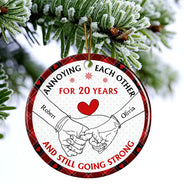 Gift For Couples - Holding Hands Old Couple Annoying Each Other - Personalized Circle Ceramic Ornament