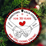 Gift For Couples - Holding Hands Old Couple Annoying Each Other - Personalized Circle Ceramic Ornament