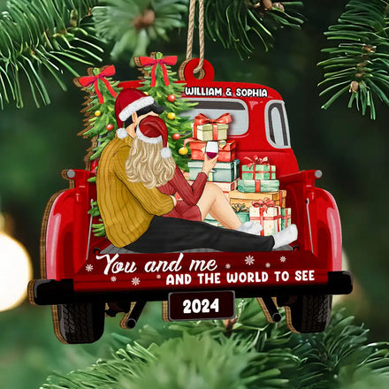 Side Sitting Couple You And Me And The World To See - Personalized Custom Shaped Wooden Ornament
