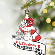 Pet Lovers, Cat Lovers - Lying Cat First Christmas In My Forever Home - Personalized Cutout Acrylic Ornament