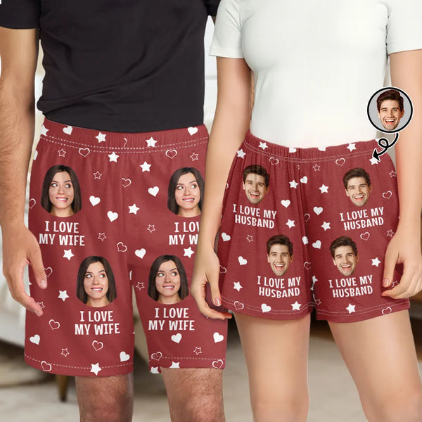 Gift For Couples, Gift For Husband, Gift For Wife ,Gift For Boyfriend, Gift For Girlfriend - Custom Photo Funny I Love My Lover - Personalized Pajama Shorts