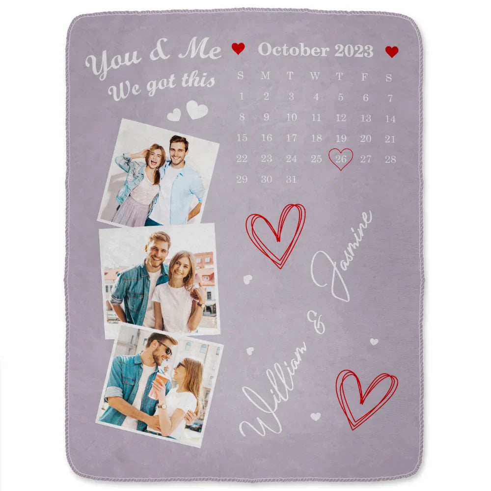Gift For Couples,Gift For Husband,Gift For Wife,Custom Photo,Love - Custom Photo Calendar Couple The Day Our Journey Began - Personalized Fleece Blanket, Sherpa Blanket