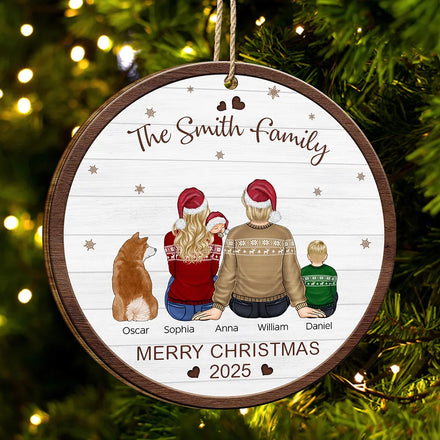 Merry Christmas Family With Pets - Personalized Custom Shaped Wooden Ornament