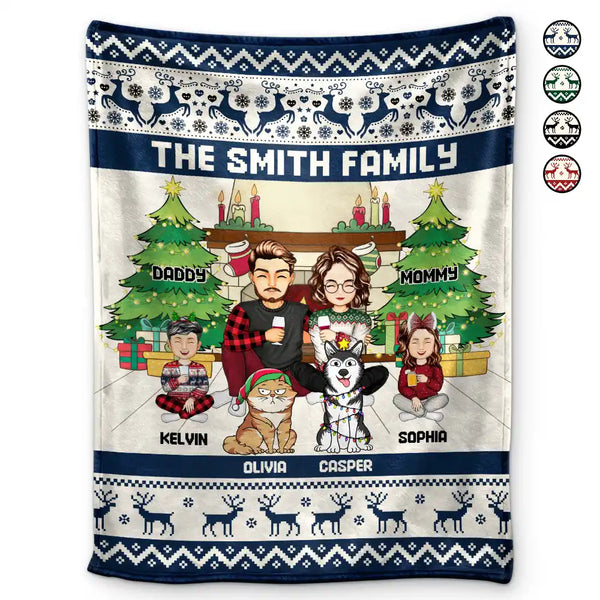 Family,Parents,Gift For Kids,Pet Lovers,Dog Lovers,Cat Lovers - Merry Christmas Family With Pets - Personalized Fleece Blanket, Sherpa Blanket