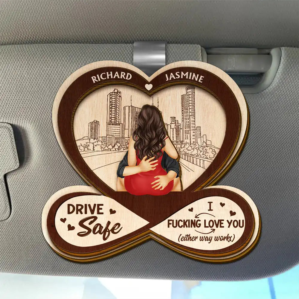 Gift For Couples, Gift For Boyfriend, Gift For Husband, Gift For Wife, Gift For Girlfriend - Couple Hugging I Love You - Personalized Custom Shaped Car Visor Clip