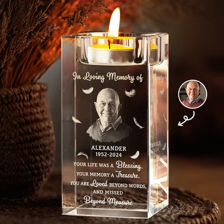Custom Photo Your Life Was A Blessing Memorial - Personalized Crystal Candle Holder